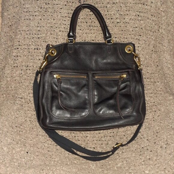 FOSSIL-Karli-Black Pebbled Leather Satchel/Xbody/Shoulder-Large Bag-Near Mint - Picture 1 of 9